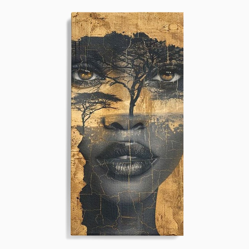 Tablou canvas cu tablou canvas cu chip de femeie si copaci, fara rama, pe sasiu de lemn
